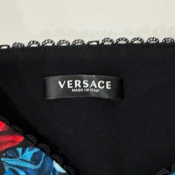 Versace Multicolor (red,blue,black) Floral Silk Lace Trimmed Bralette - Picture 3 of 6